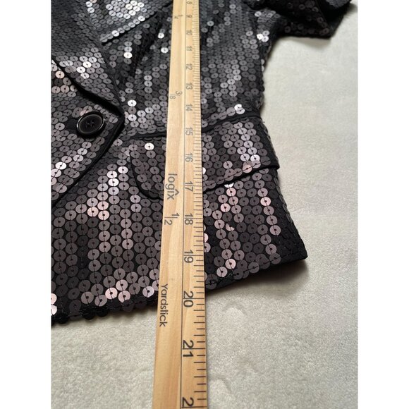 French Connection Black Sequin Blazer Jacket Womens Size 4 Y2K Whimsygoth - Picture 4 of 11